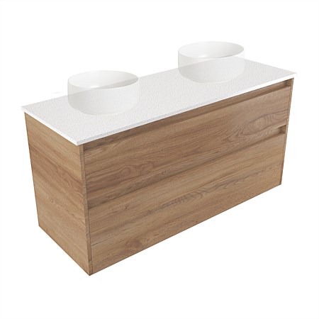 Elementi Sienna 1200mm Double 2 Drawer Wall-Hung Vanity Motion Elestone Flat Top Southern Oak Timbe