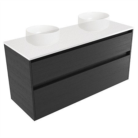 Elementi Sienna 1200mm Double 2 Drawer Wall-Hung Vanity Motion Elestone Flat Top Black Timberland