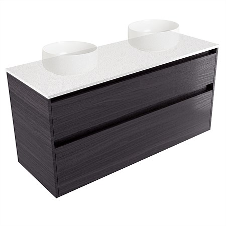 Elementi Sienna 1200mm Double 2 Drawer Wall-Hung Vanity Motion Elestone Flat Top Fiordland Elm Wild