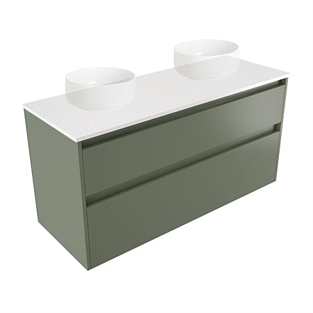 Elementi Sienna 1200mm Double 2 Drawer Wall-Hung Vanity Motion Elestone Flat Top Green Slate