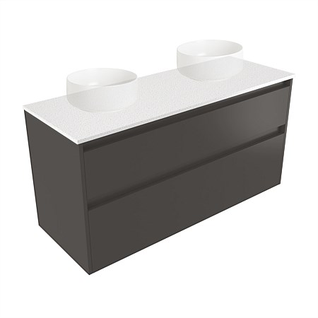 Elementi Sienna 1200mm Double 2 Drawer Wall-Hung Vanity Motion Elestone Flat Top Bullet