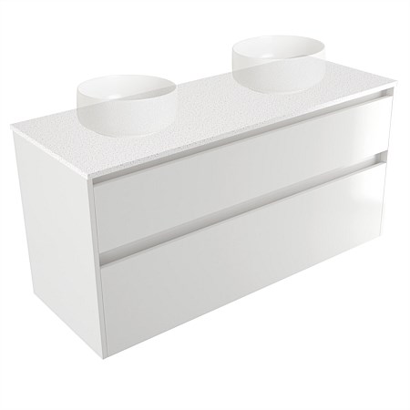 Elementi Sienna 1200mm Double 2 Drawer Wall-Hung Vanity Motion Elestone Flat Top White Gloss