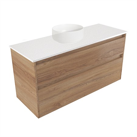 Elementi Sienna 1200mm 2 Drawer Wall-Hung Vanity Motion Elestone Flat Top Southern Oak Timberland