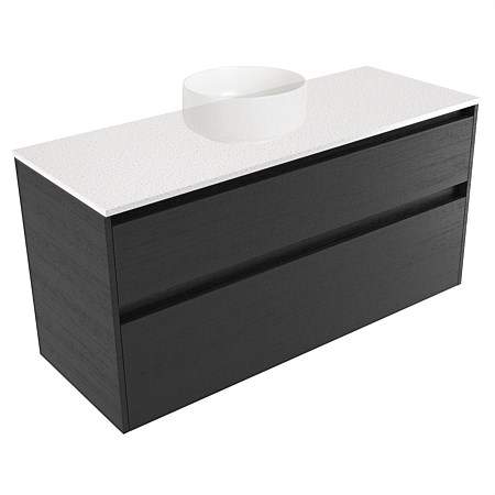 Elementi Sienna 1200mm 2 Drawer Wall-Hung Vanity Motion Elestone Flat Top Black Timberland