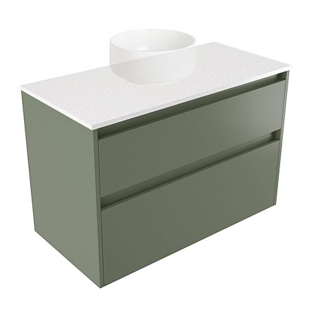Elementi Sienna 900mm 2 Drawer Wall-Hung Vanity Motion Elestone Flat Top Green Slate