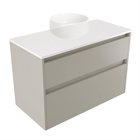Elementi Sienna 900mm 2 Drawer Wall-Hung Vanity Motion Elestone Flat Top Dawn Grey