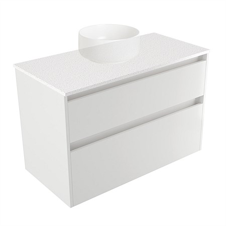 Elementi Sienna 900mm 2 Drawer Wall-Hung Vanity Motion Elestone Flat Top White Gloss
