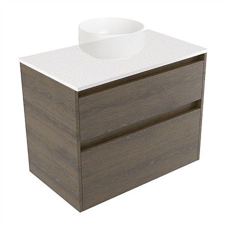 Elementi Sienna 750mm 2 Drawer Wall-Hung Vanity Motion Elestone Flat Top Smokey Oak Timberland