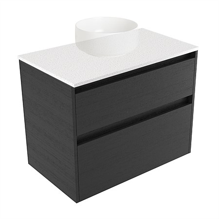 Elementi Sienna 750mm 2 Drawer Wall-Hung Vanity Motion Elestone Flat Top Black Timberland