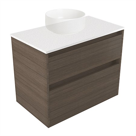 Elementi Sienna 750mm 2 Drawer Wall-Hung Vanity Motion Elestone Flat Top Charred Oak