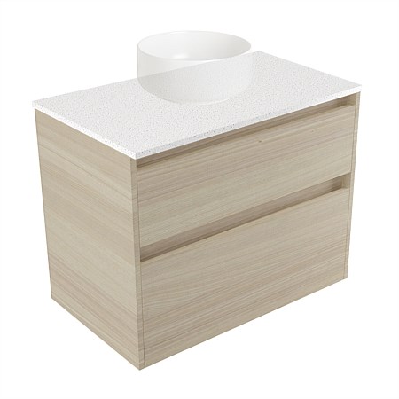 Elementi Sienna 750mm 2 Drawer Wall-Hung Vanity Motion Elestone Flat Top Seasoned Oak