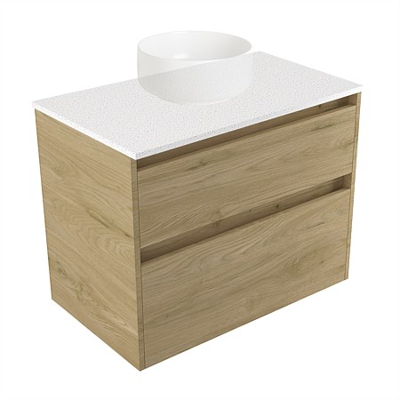 Elementi Sienna 750mm 2 Drawer Wall-Hung Vanity Motion Elestone Flat Top French Oak Velvet