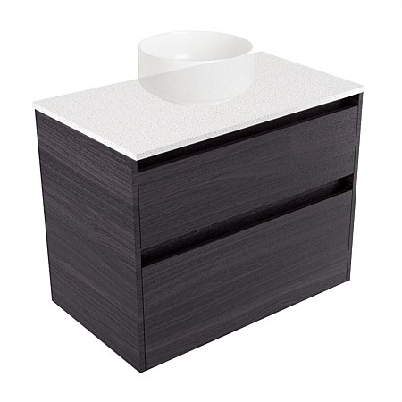 Elementi Sienna 750mm 2 Drawer Wall-Hung Vanity Motion Elestone Flat Top Fiordland Elm Wilderness