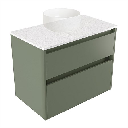 Elementi Sienna 750mm 2 Drawer Wall-Hung Vanity Motion Elestone Flat Top Green Slate