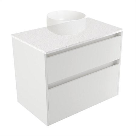 Elementi Sienna 750mm 2 Drawer Wall-Hung Vanity Motion Elestone Flat Top White Gloss