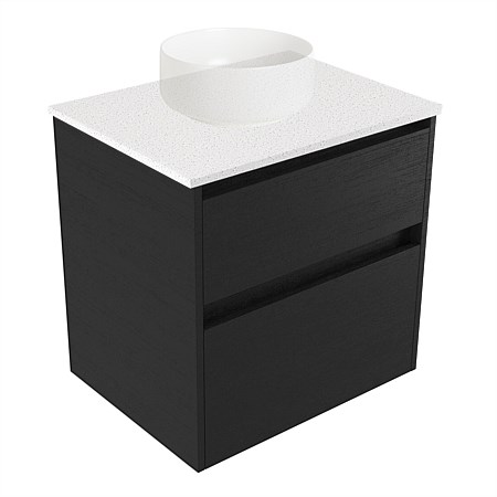 Elementi Sienna 600mm 2 Drawer Wall-Hung Vanity Motion Elestone Flat Top Black Timberland