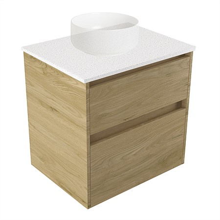 Elementi Sienna 600mm 2 Drawer Wall-Hung Vanity Motion Elestone Flat Top French Oak Velvet
