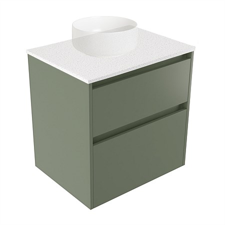 Elementi Sienna 600mm 2 Drawer Wall-Hung Vanity Motion Elestone Flat Top Green Slate