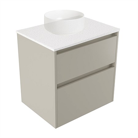 Elementi Sienna 600mm 2 Drawer Wall-Hung Vanity Motion Elestone Flat Top Dawn Grey