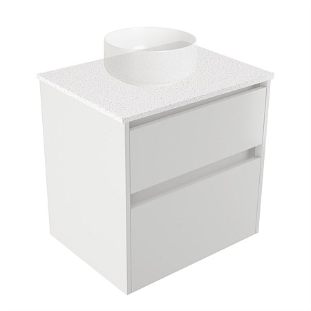 Elementi Sienna 600mm 2 Drawer Wall-Hung Vanity Motion Elestone Flat Top White Gloss
