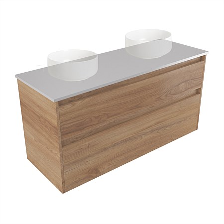 Elementi Sienna 1200mm Double 2 Drawer Wall-Hung Vanity Moonlight Elestone Flat Top Southern Oak Tim