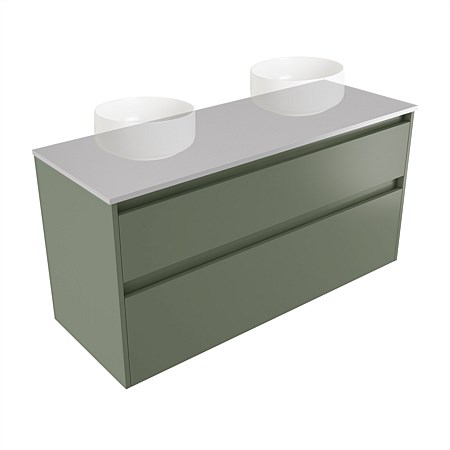 Elementi Sienna 1200mm Double 2 Drawer Wall-Hung Vanity Moonlight Elestone Flat Top Green Slate