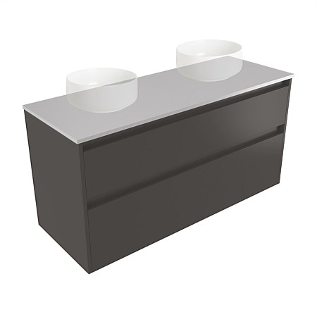 Elementi Sienna 1200mm Double 2 Drawer Wall-Hung Vanity Moonlight Elestone Flat Top Bullet