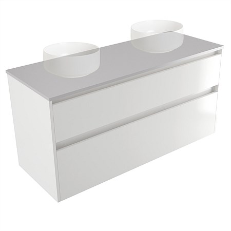 Elementi Sienna 1200mm Double 2 Drawer Wall-Hung Vanity Moonlight Elestone Flat Top White Gloss