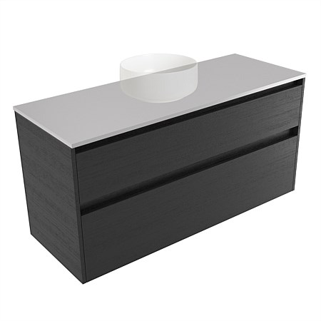Elementi Sienna 1200mm 2 Drawer Wall-Hung Vanity Moonlight Elestone Flat Top Black Timberland