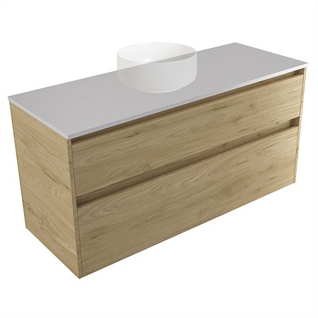 Elementi Sienna 1200mm 2 Drawer Wall-Hung Vanity Moonlight Elestone Flat Top French Oak Velvet