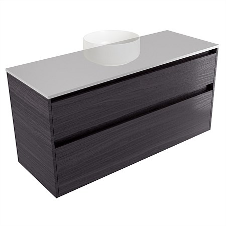 Elementi Sienna 1200mm 2 Drawer Wall-Hung Vanity Moonlight Elestone Flat Top Fiordland Elm Wildernes