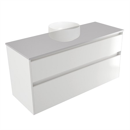 Elementi Sienna 1200mm 2 Drawer Wall-Hung Vanity Moonlight Elestone Flat Top White Gloss