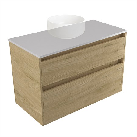 Elementi Sienna 900mm 2 Drawer Wall-Hung Vanity Moonlight Elestone Flat Top French Oak Velvet