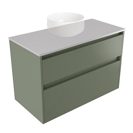 Elementi Sienna 900mm 2 Drawer Wall-Hung Vanity Moonlight Elestone Flat Top Green Slate