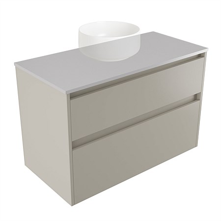Elementi Sienna 900mm 2 Drawer Wall-Hung Vanity Moonlight Elestone Flat Top Dawn Grey