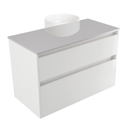 Elementi Sienna 900mm 2 Drawer Wall-Hung Vanity Moonlight Elestone Flat Top White Gloss