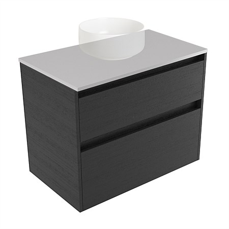 Elementi Sienna 750mm 2 Drawer Wall-Hung Vanity Moonlight Elestone Flat Top Black Timberland