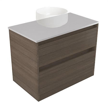 Elementi Sienna 750mm 2 Drawer Wall-Hung Vanity Moonlight Elestone Flat Top Charred Oak