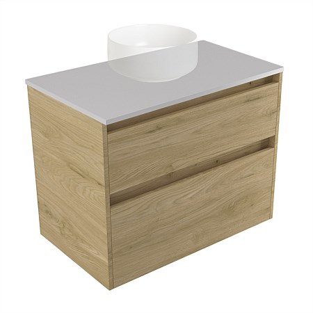 Elementi Sienna 750mm 2 Drawer Wall-Hung Vanity Moonlight Elestone Flat Top French Oak Velvet