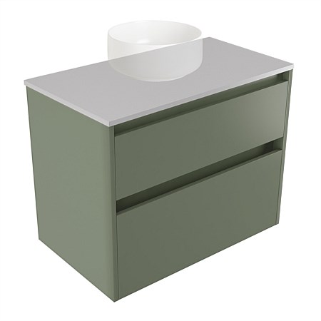Elementi Sienna 750mm 2 Drawer Wall-Hung Vanity Moonlight Elestone Flat Top Green Slate