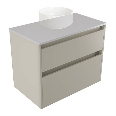 Elementi Sienna 750mm 2 Drawer Wall-Hung Vanity Moonlight Elestone Flat Top Dawn Grey