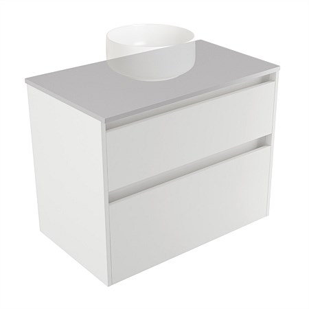 Elementi Sienna 750mm 2 Drawer Wall-Hung Vanity Moonlight Elestone Flat Top White Gloss