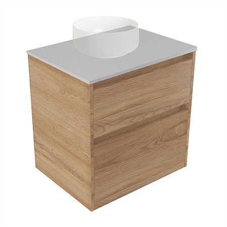 Elementi Sienna 600mm 2 Drawer Wall-Hung Vanity Moonlight Elestone Flat Top Southern Oak Timberland