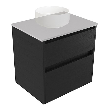 Elementi Sienna 600mm 2 Drawer Wall-Hung Vanity Moonlight Elestone Flat Top Black Timberland