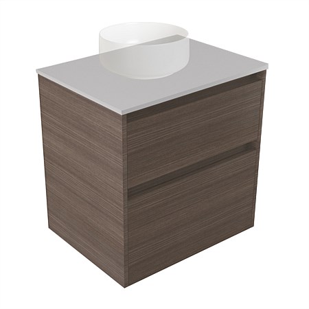 Elementi Sienna 600mm 2 Drawer Wall-Hung Vanity Moonlight Elestone Flat Top Charred Oak