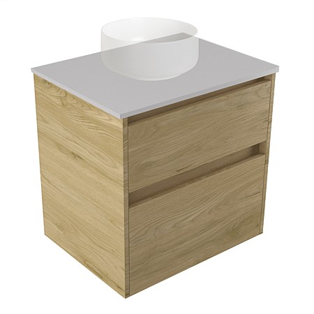 Elementi Sienna 600mm 2 Drawer Wall-Hung Vanity Moonlight Elestone Flat Top French Oak Velvet