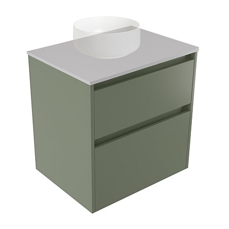 Elementi Sienna 600mm 2 Drawer Wall-Hung Vanity Moonlight Elestone Flat Top Green Slate