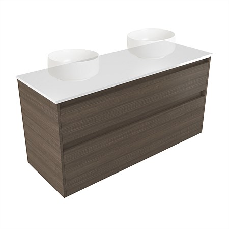 Elementi Sienna 1200mm Double 2 Drawer Wall-Hung Vanity White Elestone Top Charred Oak