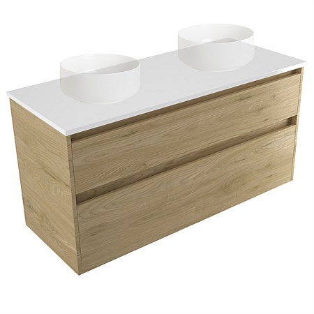 Elementi Sienna 1200mm Double 2 Drawer Wall-Hung Vanity White Elestone Top French Oak Velvet