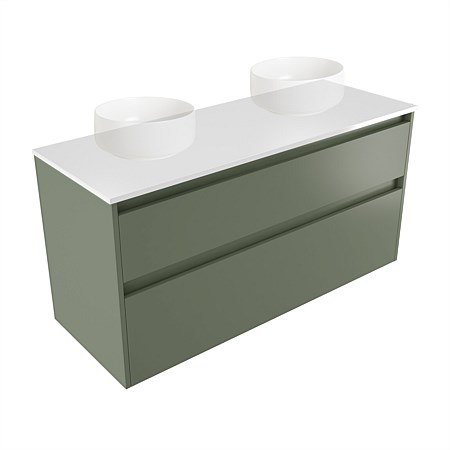 Elementi Sienna 1200mm Double 2 Drawer Wall-Hung Vanity White Elestone Top Green Slate
